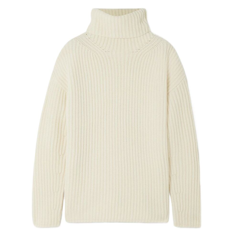 Joseph Ribbed Cream Turtleneck Sweater Size S